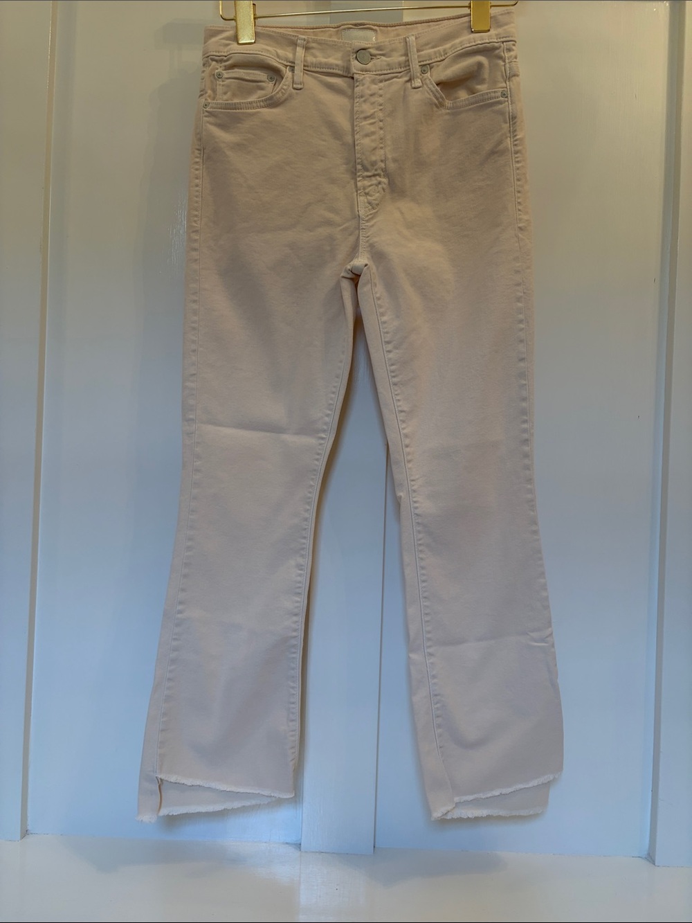 MOTHER Insider Step Crop Fray, size 29, “chalk it up” wash